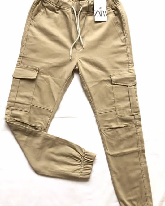 Biege 6 Pocket Men Cotton Cargo Trouser