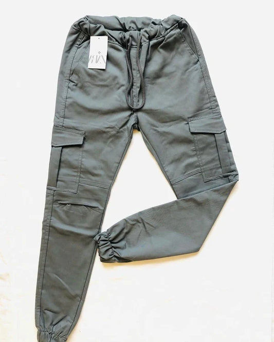 Dark Grey Cotton Cargo Trousers