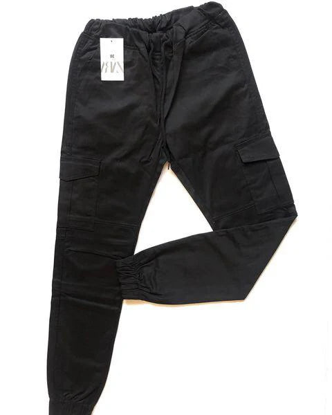 Black Cotton Cargo Trouser